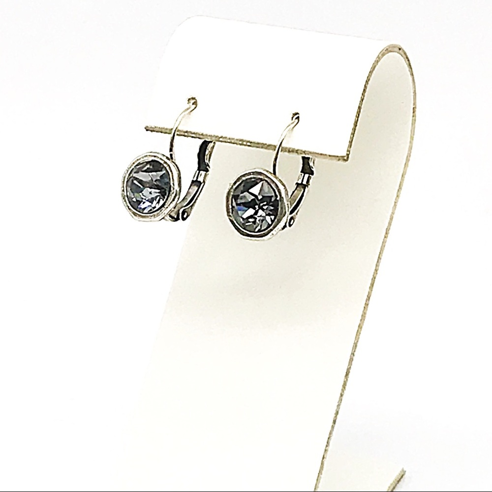 Handmade Swarovski Crystal Leverback Earrings | Artisan Bezel Set Gray Crystal - Picture 2 of 6
